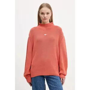 Tommy Jeans pulover de bumbac culoarea portocaliu, cu turtleneck, DW0DW21676 imagine