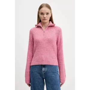 Tommy Jeans pulover din amestec de lână culoarea roz, călduros, cu guler, DW0DW21686 imagine