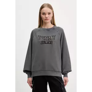 Tommy Jeans hanorac de bumbac culoarea gri, cu imprimeu, DW0DW21959 imagine