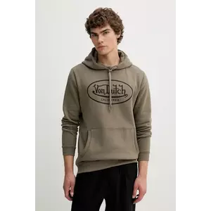 Von Dutch bluză culoarea verde, cu glugă, cu imprimeu, VD.1.SWZ.Brând imagine