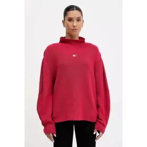 Tommy Jeans pulover de bumbac culoarea bordo, cu turtleneck, DW0DW21676 imagine