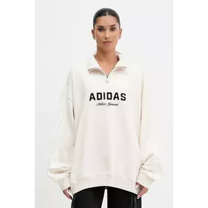adidas Originals hanorac de bumbac Quarter Zip culoarea bej, cu glugă, cu imprimeu, KF2310 imagine