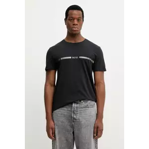 BOSS tricou de plajă din bumbac culoarea albastru marin, cu imprimeu imagine