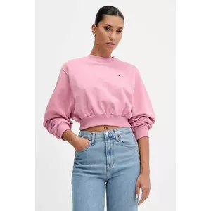 Tommy Jeans hanorac de bumbac culoarea roz, uni, DW0DW21831 imagine
