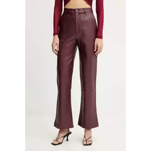 Bardot pantaloni culoarea bordo, evazați, high waist, 60077PB imagine