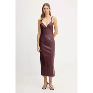 Bardot rochie culoarea bordo, midi, mulată, 60086DB imagine