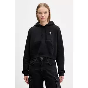 Converse bluză culoarea negru, cu glugă, uni, CVW5K527 imagine