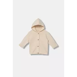 United Colors of Benetton hanorac de bumbac pentru bebeluși culoarea bej, cu glugă, uni, 3ITEA501N imagine