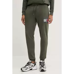 Tommy Jeans pantaloni de trening din bumbac culoarea verde, cu imprimeu, DM0DM22094 imagine