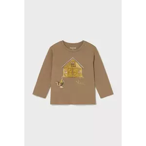 Mayoral longsleeve din bumbac pentru copii culoarea maro, cu imprimeu, 2067 imagine