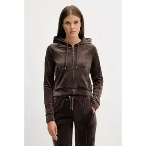 Juicy Couture bluză din velur culoarea maro, cu glugă, uni, JCWAS225306 imagine