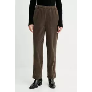 American Vintage pantaloni de catifea cord culoarea gri, drept, high waist, PADO137 imagine