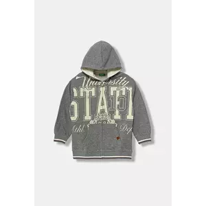 United Colors of Benetton bluză copii culoarea gri, cu glugă, uni, 32N4C505B imagine