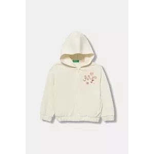 United Colors of Benetton hanorac de bumbac pentru copii culoarea bej, cu glugă, cu imprimeu, 3J68G503W imagine