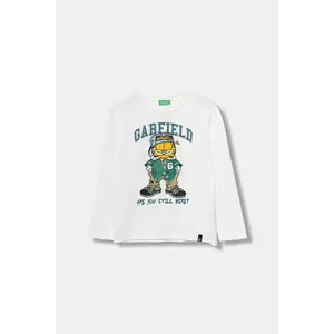 United Colors of Benetton longsleeve din bumbac pentru copii culoarea alb, cu imprimeu, 35RYC10QA imagine