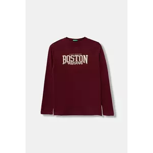 United Colors of Benetton longsleeve din bumbac pentru copii culoarea bordo, cu imprimeu, 3JERC10QO imagine