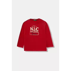 United Colors of Benetton longsleeve din bumbac pentru copii culoarea roșu, cu imprimeu, 3JERG10K5 imagine