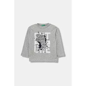 United Colors of Benetton longsleeve din bumbac pentru copii culoarea gri, cu imprimeu, 3JERG10K5 imagine