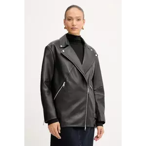 BOSS geacă ramones de piele culoarea negru, de tranziție, oversize, 50547474 imagine
