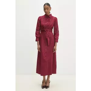 Answear Lab rochie din bumbac culoarea bordo, midi, evazată imagine
