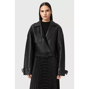 AllSaints geacă de piele OPHELIA femei, culoarea negru, de tranziție, oversize, W045LB imagine