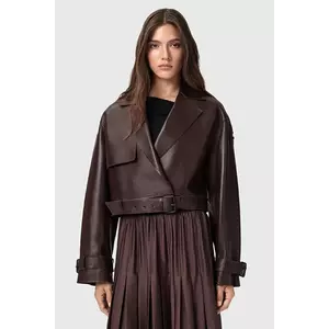 AllSaints geacă de piele OPHELIA femei, culoarea vișiniu, de tranziție, oversize, W045LB imagine