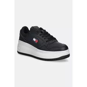 Tommy Jeans sneakers din piele TJW RETRO BASKET FLATFORM culoarea negru, EN0EN02860 imagine