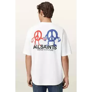 AllSaints tricou din bumbac BEDFELLOW culoarea alb, cu imprimeu, M001PD imagine
