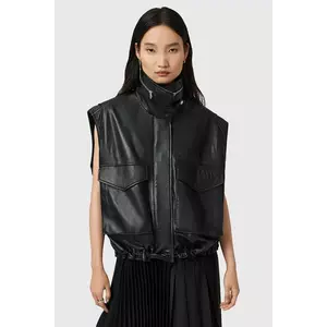 AllSaints vestă din piele CLAY culoarea negru, de tranziție, W040LD imagine