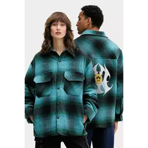 Barrow jachetă cămașă cu lână culoarea turcoaz, de tranziție, oversize, F5BWUASI035 imagine