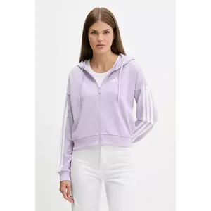 adidas bluză Essentials culoarea violet, cu glugă, cu imprimeu, JY3135 imagine