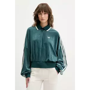 adidas Originals bluză din velur Liberty culoarea verde, cu imprimeu, JW5274 imagine