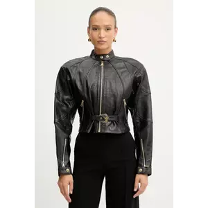 Versace Jeans Couture geacă ramones de piele culoarea negru, de tranziție, 79HAVP03 CP021 imagine