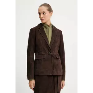 Never Fully Dressed geacă de piele întoarsă culoarea maro, un singur rând de nasturi, uni, NFDOU409 imagine