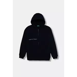 United Colors of Benetton hanorac de bumbac pentru copii culoarea bleumarin, cu glugă, cu imprimeu, 3J68C505G imagine