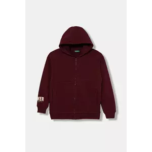 United Colors of Benetton hanorac de bumbac pentru copii culoarea bordo, cu glugă, cu imprimeu, 3J68C505G imagine