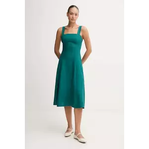 United Colors of Benetton rochie din in culoarea verde, midi, evazați, 4AGHDV0AG imagine