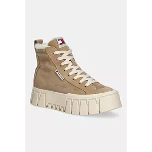 Tommy Jeans pantofi de piele întoarsă TJW VULC FLATFORM SUEDE WL culoarea maro, cu platformă, izolare ușoară, EN0EN02894 imagine