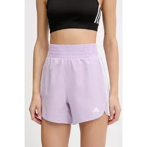 adidas Performance pantaloni scurți de antrenament Pacer culoarea violet, uni, high waist, JX4852 imagine
