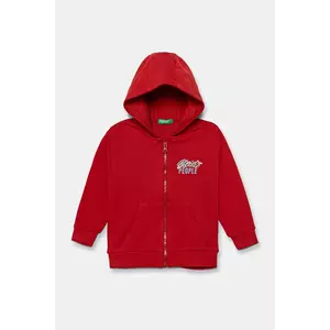 United Colors of Benetton hanorac de bumbac pentru copii culoarea roșu, cu glugă, cu imprimeu, 3J68G503Y imagine