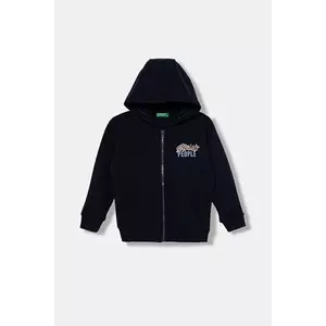 United Colors of Benetton hanorac de bumbac pentru copii culoarea bleumarin, cu glugă, cu imprimeu, 3J68G503Y imagine