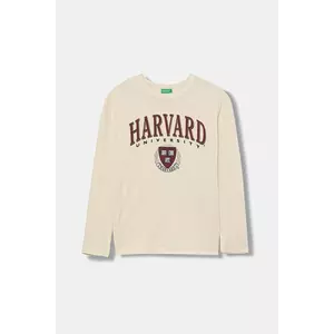 United Colors of Benetton longsleeve din bumbac pentru copii culoarea bej, cu imprimeu, 3IVWC10PW imagine