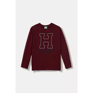 United Colors of Benetton longsleeve din bumbac pentru copii culoarea bordo, cu imprimeu, 3IVWC10PW imagine