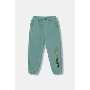United Colors of Benetton pantaloni de trening din bumbac pentru copii culoarea turcoaz, cu imprimeu, 3J68GF04Z imagine