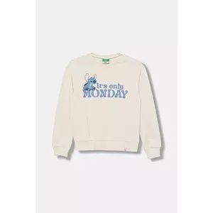 United Colors of Benetton hanorac de bumbac pentru copii culoarea bej, cu imprimeu, 3UNIC10Q6 imagine