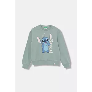 United Colors of Benetton hanorac de bumbac pentru copii culoarea turcoaz, cu imprimeu, 3UNIC10Q6 imagine