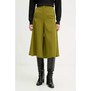 United Colors of Benetton pantaloni din lână culoarea verde, lat, high waist, 4YVXDF0A9 imagine