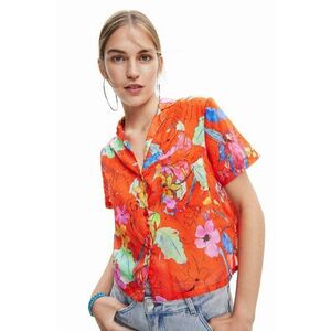 Desigual camasa din bumbac femei, culoarea rosu, cu guler clasic, relaxed imagine