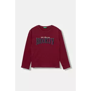 United Colors of Benetton longsleeve din bumbac pentru copii culoarea bordo, 3JERC10QM imagine