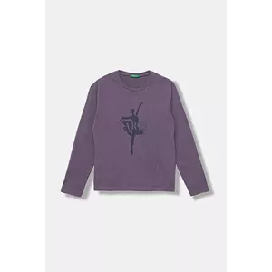 United Colors of Benetton longsleeve din bumbac pentru copii culoarea violet, 3JERC10QM imagine